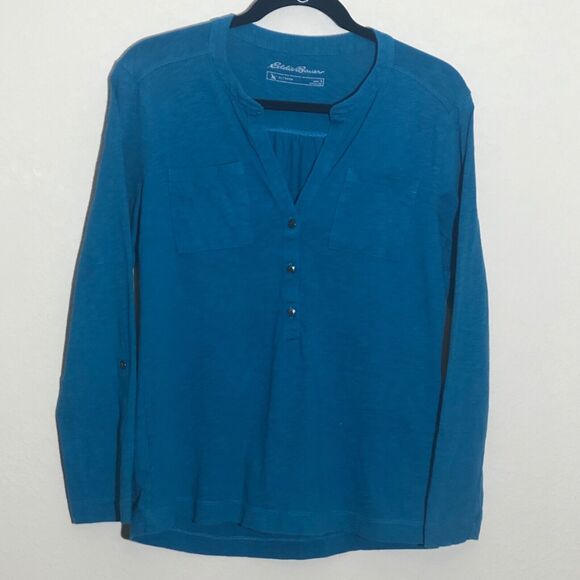 Eddie Bauer Womens S Teal Blue Long‎ Sleeve Shirt Top with Button Detail Womens - Picture 1 of 7